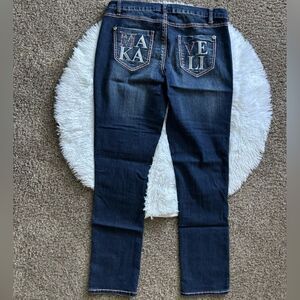 Makaveli Jeans Bootcut Y2K Blue Pink Embroidered Pockets Womens Size 15 Waist 34